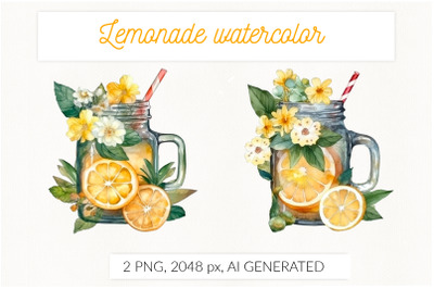 Lemonade in mason jar florals PNG sublimation