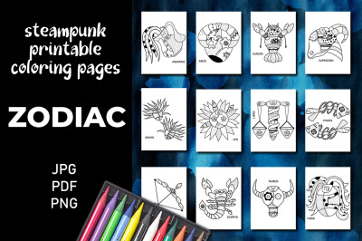 Zodiac Coloring Pages. Printable Coloring Books.