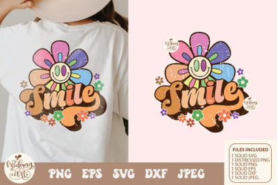 Smile png, retro smile png, Retro Happy Flowers PNG SVG