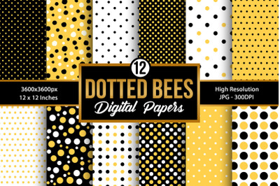 Black &amp; Yellow Polka Dots Digital Papers