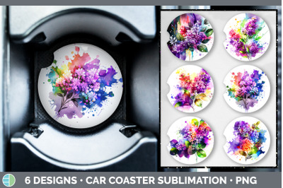 Rainbow Lilac Flowers Car Coaster | Sublimation Coaster Designs Bundle