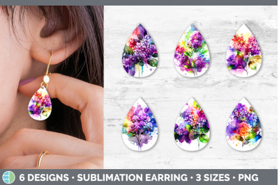 Rainbow Lilac Flowers Teardrop Earrings | Sublimation Earrings Designs