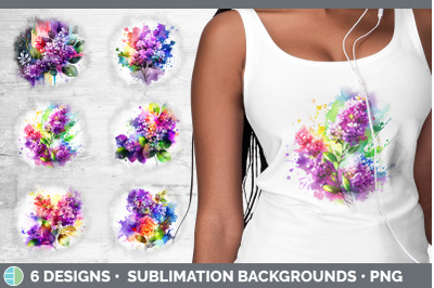 Rainbow Lilac Flowers Grunge Background | Sublimation Distressed Backs