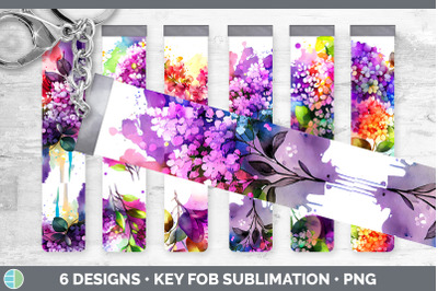 Rainbow Lilac Flowers Key Fob | Sublimation Wristlet Designs Bundle