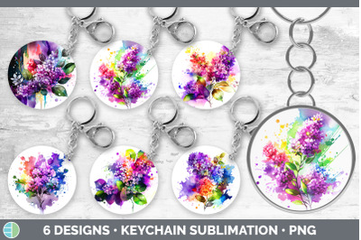 Rainbow Lilac Flowers Keychain | Sublimation Keyring Designs Bundle