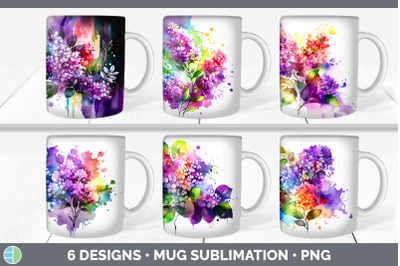 Rainbow Lilac Flowers Mug Wrap | Sublimation Coffee Cup Designs Bundle