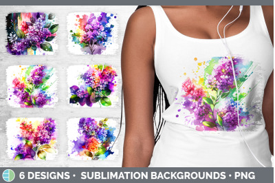 Rainbow Lilac Flowers Distressed Background | Sublimation Background P