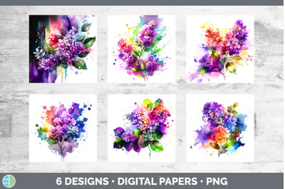 Rainbow Lilac Flowers Paper Backgrounds | Digital Scrapbook Papers Des