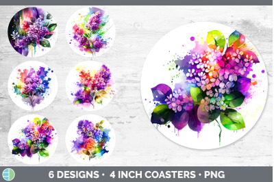 Rainbow Lilac Flowers Round Coaster | Sublimation Coaster Designs Bund