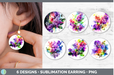 Rainbow Lilac Flowers Round Earrings | Sublimation Earrings Designs Bu