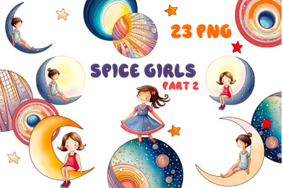 The girl and the moon. Sky space clipart