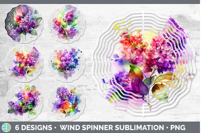 Rainbow Lilac Flowers Wind Spinner | Sublimation Spinner Designs Bundl