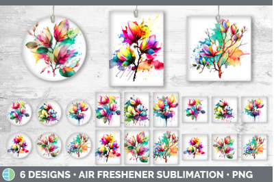 Rainbow Magnolia Flowers Air Freshener | Sublimation Car Freshener Des