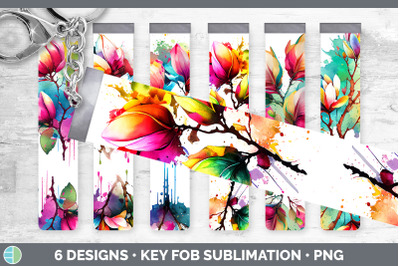 Rainbow Magnolia Flowers Key Fob | Sublimation Wristlet Designs Bundle