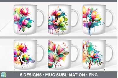 Rainbow Magnolia Flowers Mug Wrap | Sublimation Coffee Cup Designs Bun