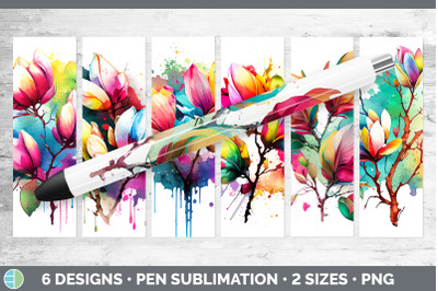 Rainbow Magnolia Flowers Pen Wrap | Sublimation Epoxy Pen Designs Bund