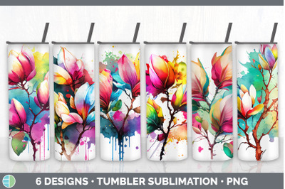 Rainbow Magnolia Flowers Tumbler | Sublimation 20 oz Skinny Tumbler De