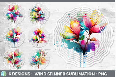 Rainbow Magnolia Flowers Wind Spinner | Sublimation Spinner Designs Bu