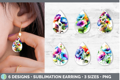 Rainbow Morning Glory Flowers Teardrop Earrings | Sublimation Earrings