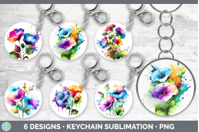 Rainbow Morning Glory Flowers Keychain | Sublimation Keyring Designs B