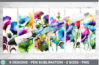 Rainbow Morning Glory Flowers Pen Wrap | Sublimation Epoxy Pen Designs