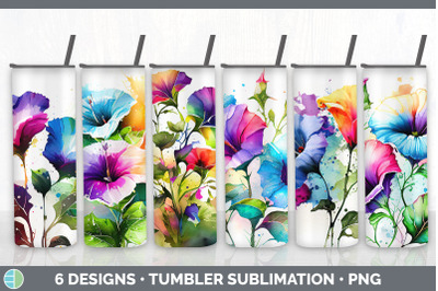 Rainbow Morning Glory Flowers Tumbler | Sublimation 20 oz Skinny Tumbl