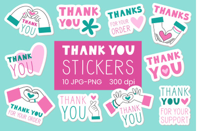 Thank you stickers with hearts and hands for small business jpg, png