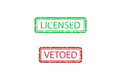 Licensed and vetoed seal rubber stamp isolated