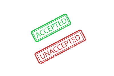 Accepted and unaccepted rubber stamp print for paper work