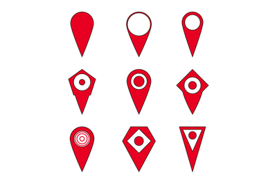 Pin location set, destination for travel and tourism, directions or gu
