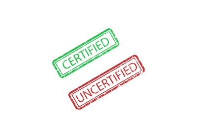 Certified and uncertified rubber stamp to mark products