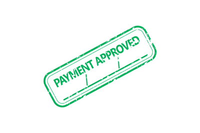 Rubber stamp payment approved with place for signature and date