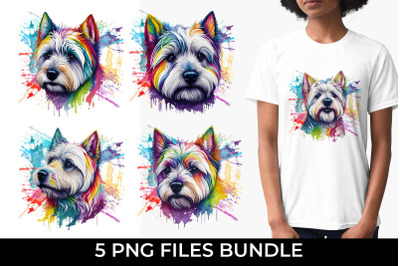 Rainbow Westie Dog Watercolor Bundle