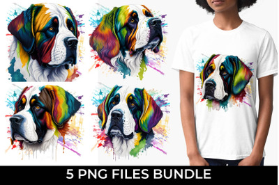 Rainbow Saint Bernard Dog Watercolor Bundle