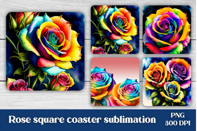 Flower square coaster sublimation | Rainbow rose coaster