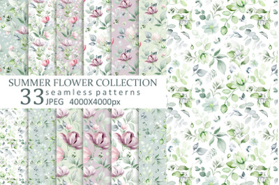 Watercolor Floral Patterns | 33 jpeg, 300 dpi