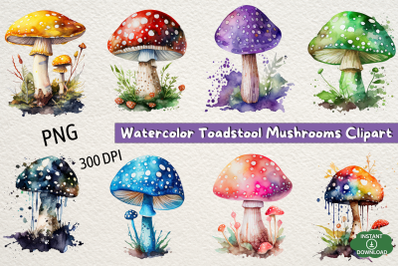 Watercolor Toadstool Mushrooms Clipart Sublimation