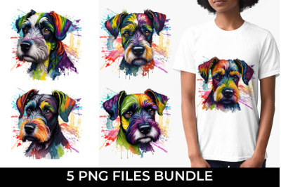 Rainbow Schnauzer Dog Watercolor Bundle