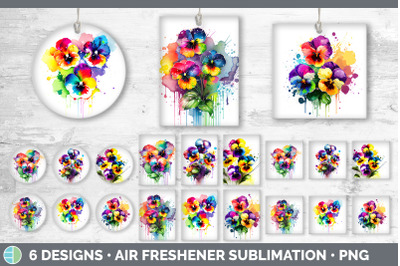 Rainbow Pansy Flowers Air Freshener | Sublimation Car Freshener Design