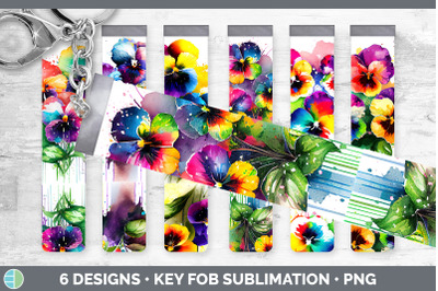 Rainbow Pansy Flowers Key Fob | Sublimation Wristlet Designs Bundle