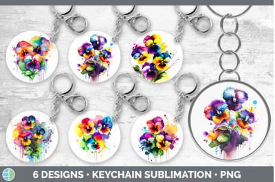 Rainbow Pansy Flowers Keychain | Sublimation Keyring Designs Bundle