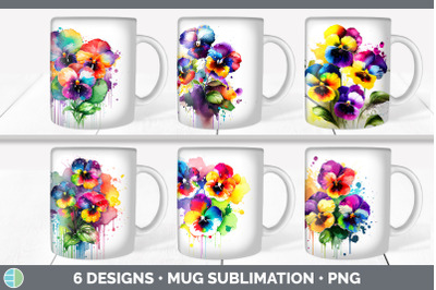 Rainbow Pansy Flowers Mug Wrap | Sublimation Coffee Cup Designs Bundle