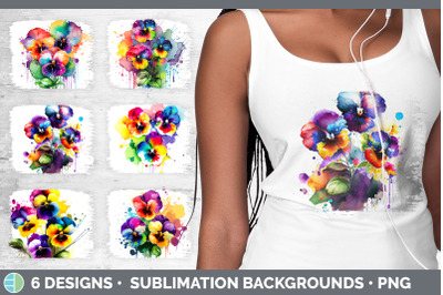 Rainbow Pansy Flowers Distressed Background | Sublimation Background P