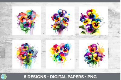 Rainbow Pansy Flowers Paper Backgrounds | Digital Scrapbook Papers Des