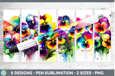 Rainbow Pansy Flowers Pen Wrap | Sublimation Epoxy Pen Designs Bundle