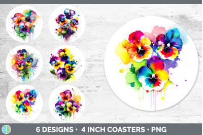 Rainbow Pansy Flowers Round Coaster | Sublimation Coaster Designs Bund