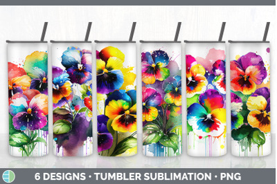 Rainbow Pansy Flowers Tumbler | Sublimation 20 oz Skinny Tumbler Desig