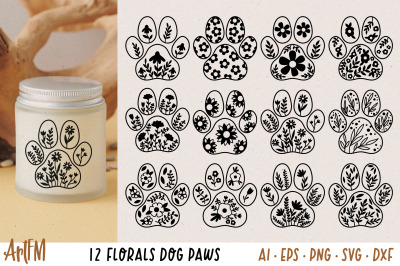 Dog Paw SVG Bundle | Flower Dog Paw DXF