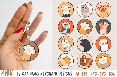 Cat Paw Keychain | Cat Paw SVG | Round Keychain SVG