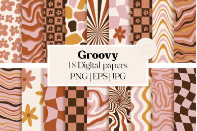 Retro Groovy Digital Papers 18 Backgrounds